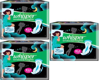 Whisper Bindazzz Nights Sanitary Pads for Women, XL+ 7 Napkins – Shajgoj